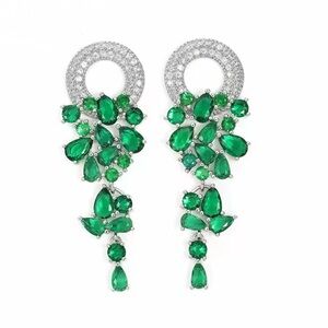 Anthropologie Emerald and Silver Statement Earrings